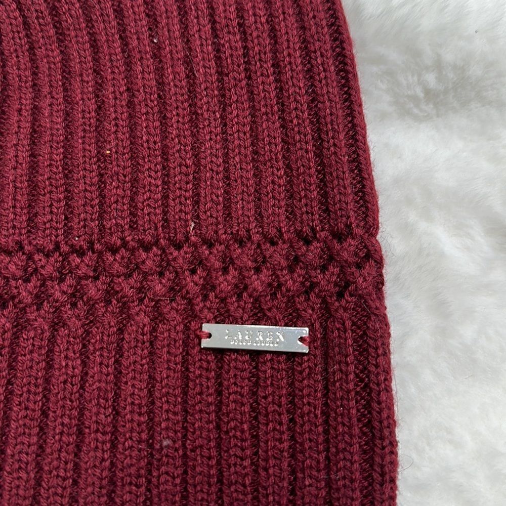 RALPH LAUREN RIBBED BEANIE. BURGUNDY - Picture 2 of 6